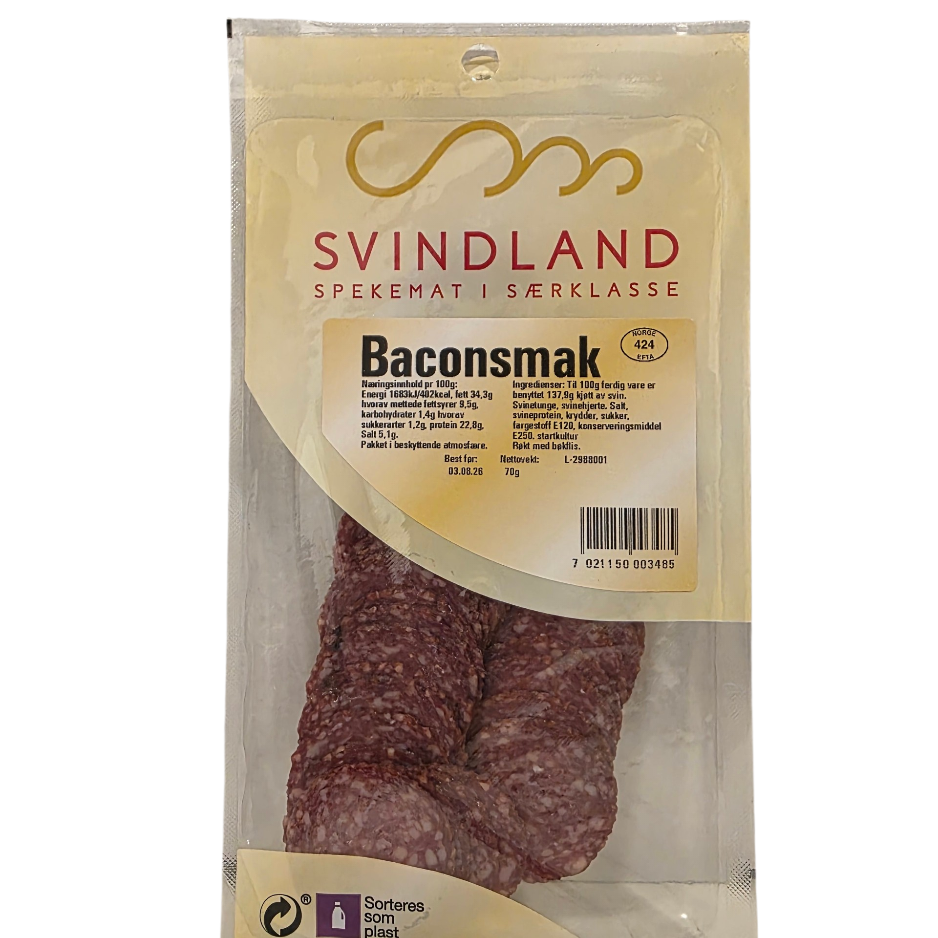 Baconpølse Skivet 70g - pølsemannen.no
